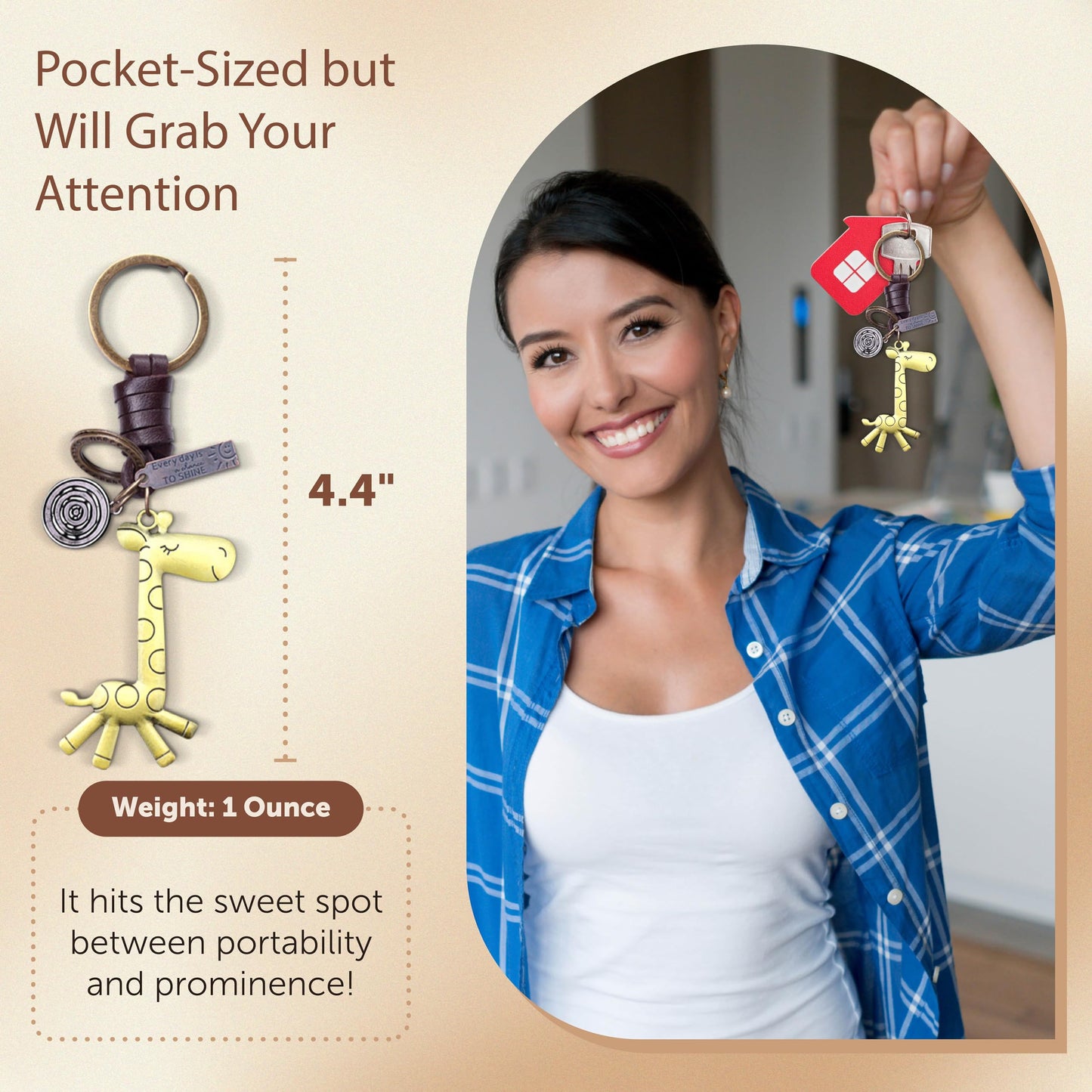 Giraffe Keychain Charm – Handmade Vintage Leather – Animal Lover Gift Keyring-AuPra