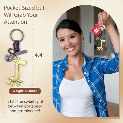 Giraffe Keychain Charm – Handmade Vintage Leather – Animal Lover Gift Keyring-AuPra