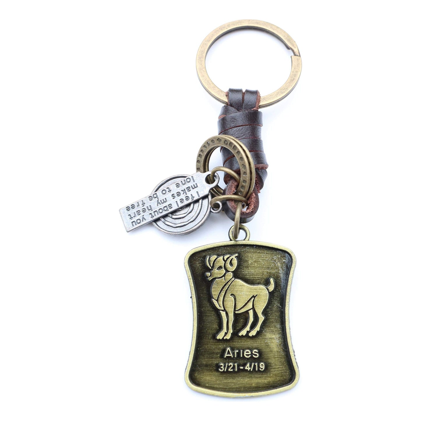 Star Sign Keychain Charm – Handmade Vintage Leather – Zodiac Sign Gift Keyring-AuPra