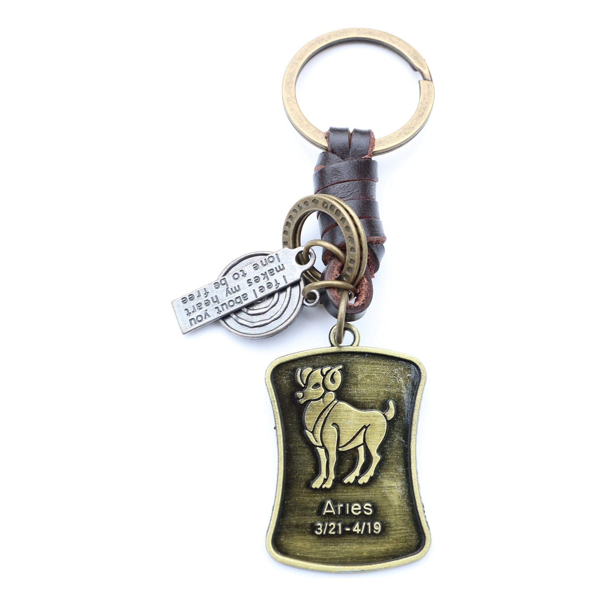 Star Sign Keychain Charm – Handmade Vintage Leather – Zodiac Sign Gift Keyring-AuPra