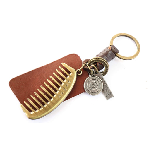 Comb Keychain Charm – Handmade Vintage Leather – Barber Gift Keyring-AuPra