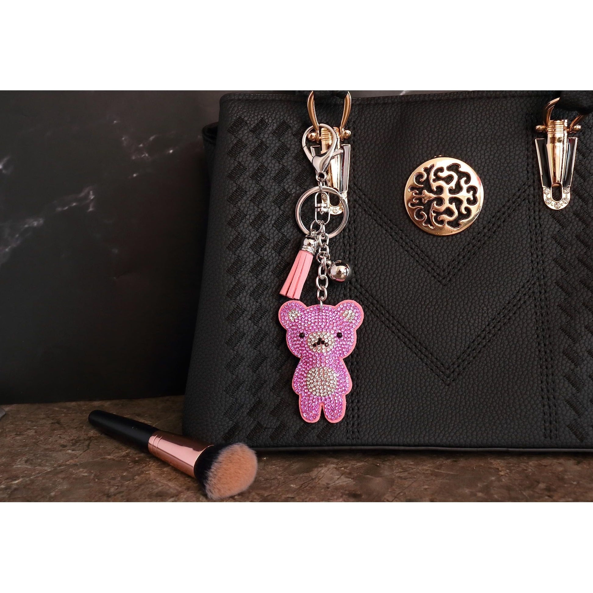 Teddy Bear Crystal Keychain – Velvet Sparkle Tassel Charm – Clip Bag Keyring Gift for Girls-AuPra
