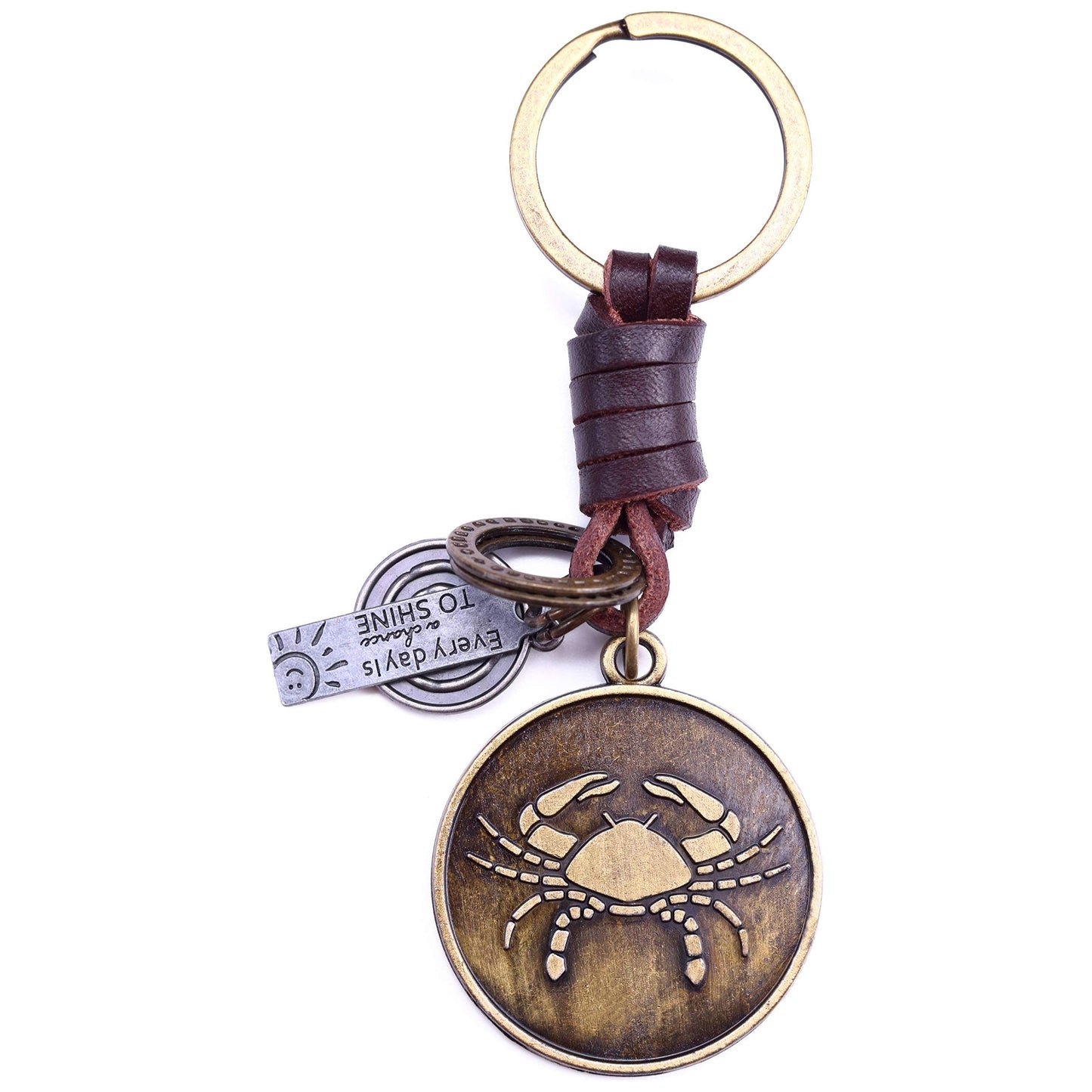 Star Sign Keychain Charm – Handmade Vintage Leather – Zodiac Sign Gift Keyring-AuPra