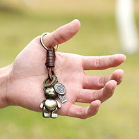 3D Teddy Bear Keychain Gift – Handmade Vintage Leather – Cute Keyring Charm-AuPra