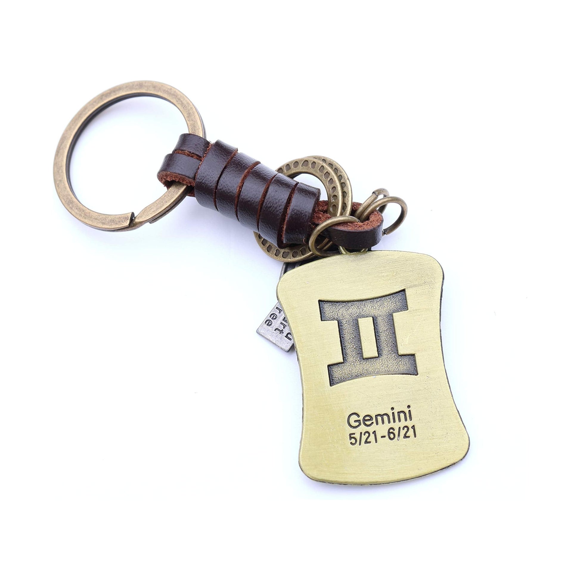 Star Sign Keychain Charm – Handmade Vintage Leather – Zodiac Sign Gift Keyring-AuPra