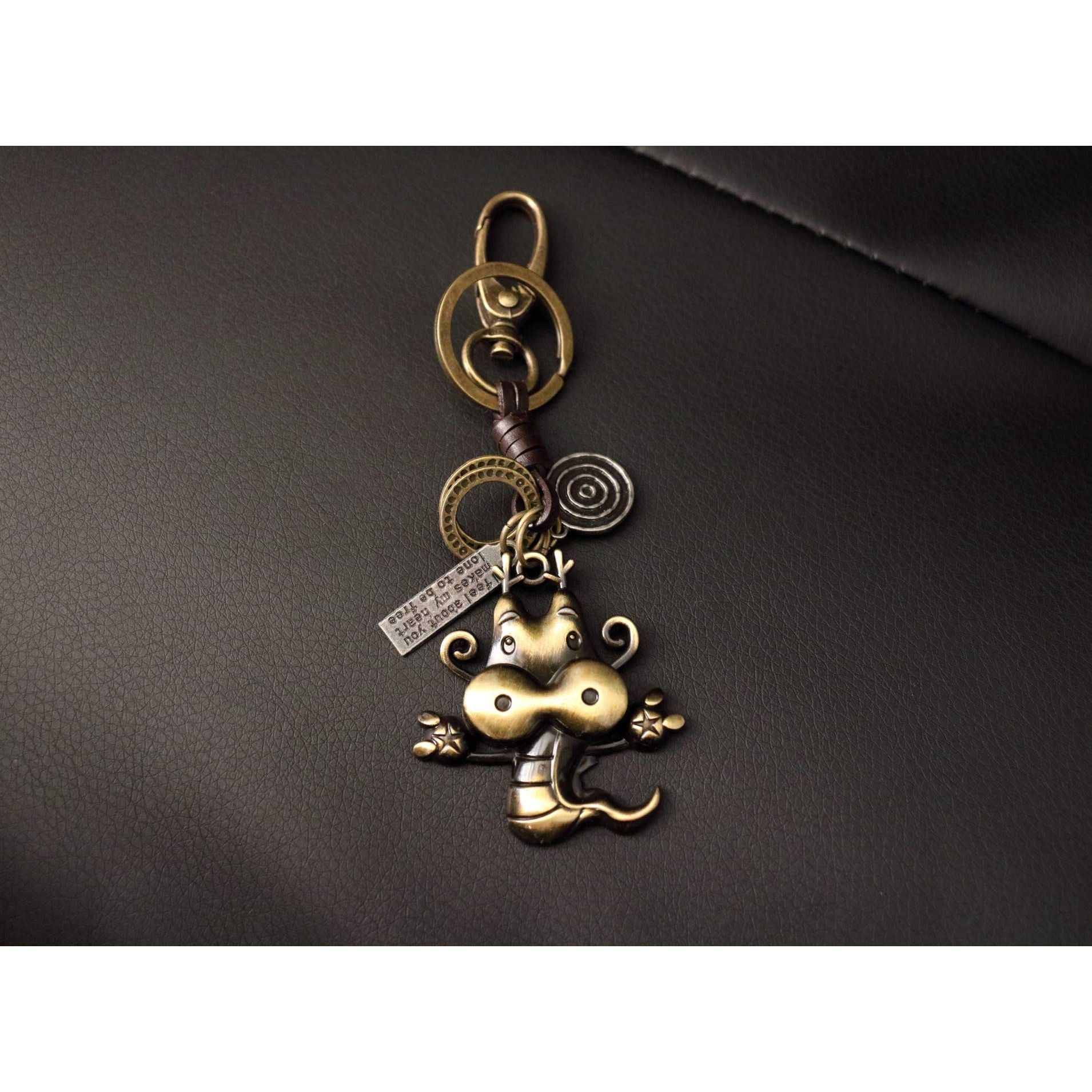 Zodiac Animal Keychain – Handmade Vintage Leather – Lucky Gift Keyring Collection-AuPra