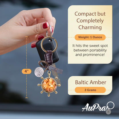 Amber Ship Wheel Keychain – Handmade Vintage Leather – Sailor Gift Keyring Charm-Amber-AuPra