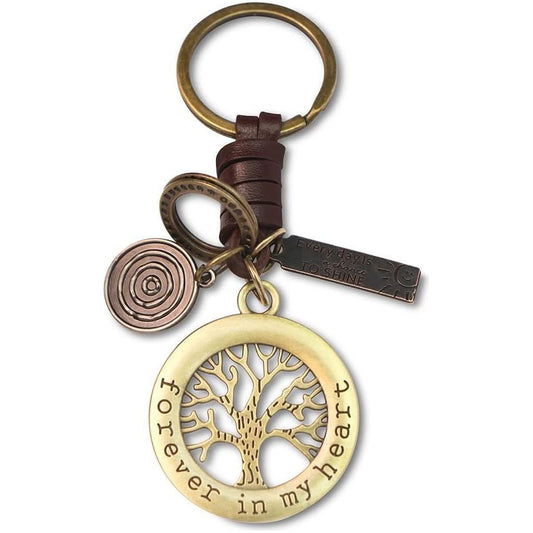 Tree of Life Keychain – Handmade Vintage Leather – Family Charm Keyring Gift-AuPra