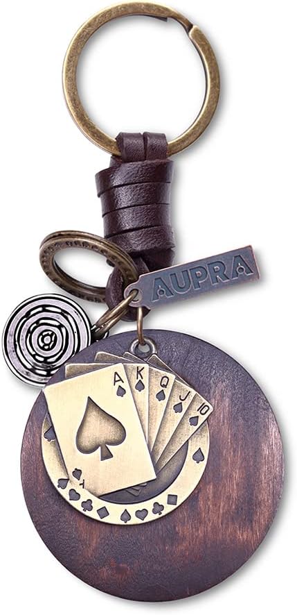 AuPra Poker Cards KeyRing Gifts Women & Men Leather Casino KeyChains Home Car Door Keys Holder Good Luck Present