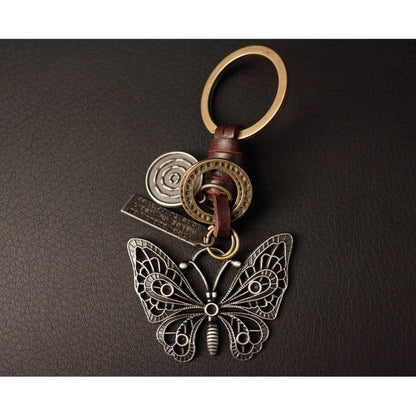 Butterfly Keychain Charm – Handmade Vintage Leather – Gift for Her Keyring-AuPra