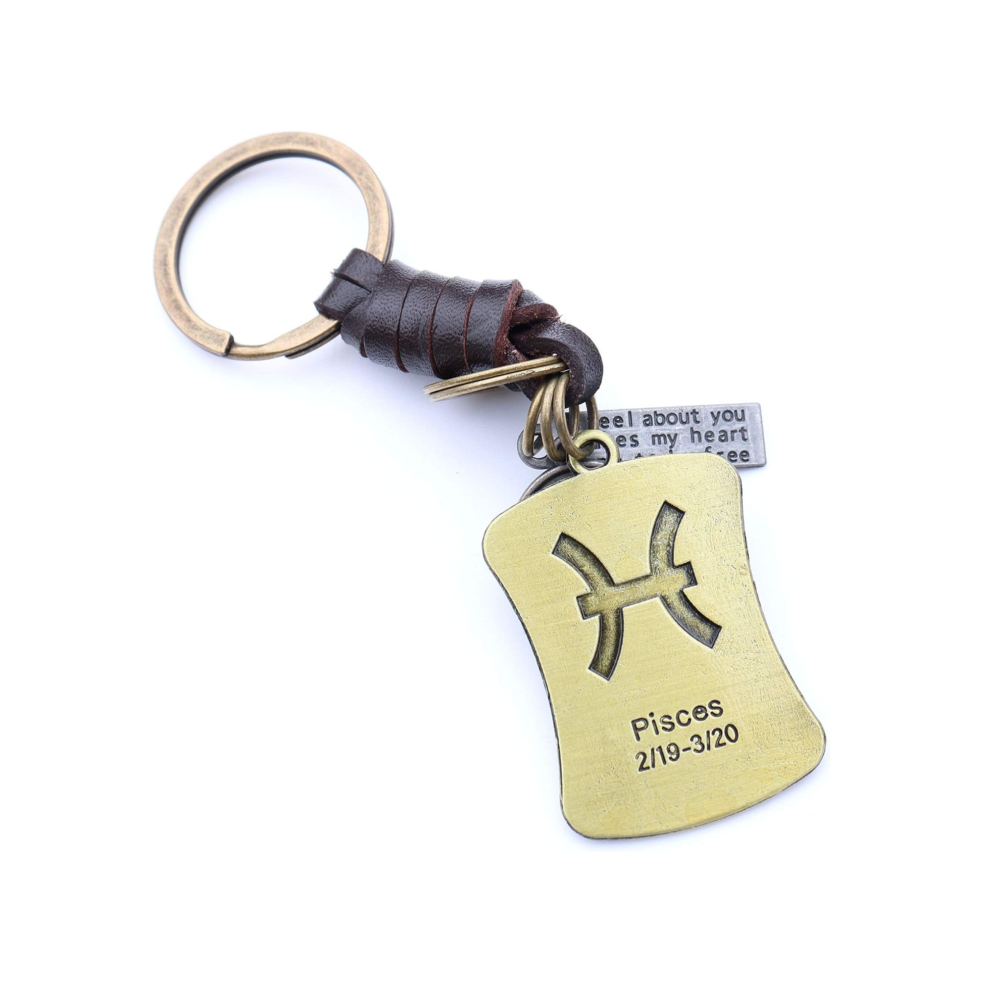 Star Sign Keychain Charm – Handmade Vintage Leather – Zodiac Sign Gift Keyring-AuPra