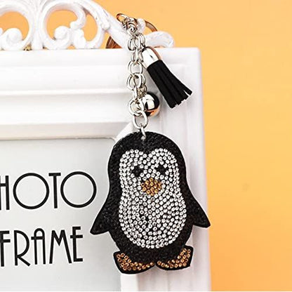 Penguin Crystal Keychain – Velvet Sparkle Tassel Charm – Clip Bag Keyring Gift for Girls-AuPra