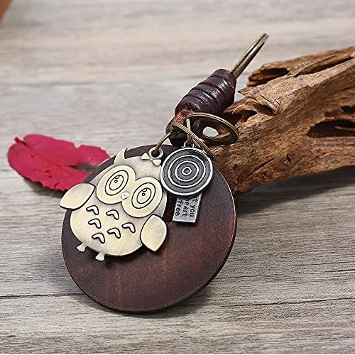 Owl Keychain Charm – Handmade Vintage Leather – Bird Lover Gift Keyring-AuPra