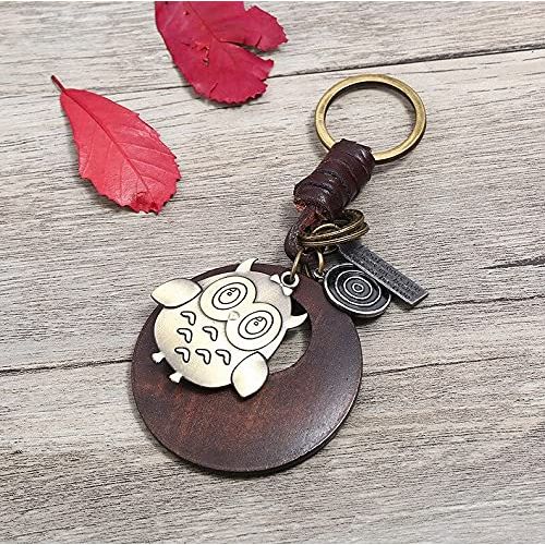 Owl Keychain Charm – Handmade Vintage Leather – Bird Lover Gift Keyring-AuPra
