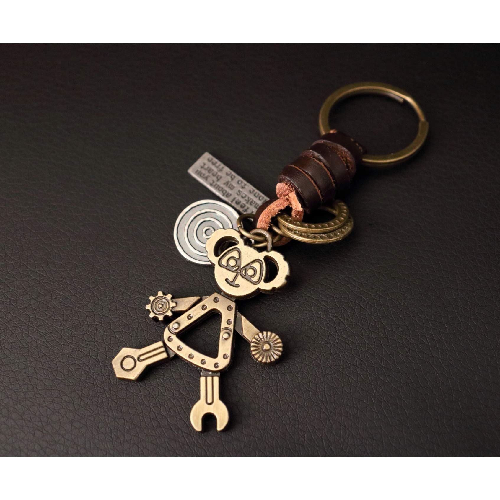 Robot Keychain Charm – Handmade Vintage Leather – Funny Gift Keyring-AuPra