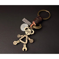 Robot Keychain Charm – Handmade Vintage Leather – Funny Gift Keyring-AuPra