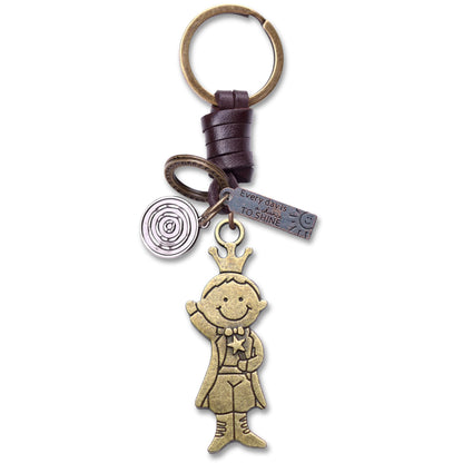 Prince Crown Keychain Charm – Handmade Vintage Leather – Royal Gift Keyring-AuPra