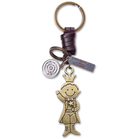 Prince Crown Keychain Charm – Handmade Vintage Leather – Royal Gift Keyring-AuPra