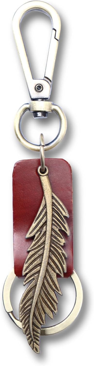 AuPra Feather KeyChain Gift Women & Men Leather KeyRing Home Car Keys Holder Present