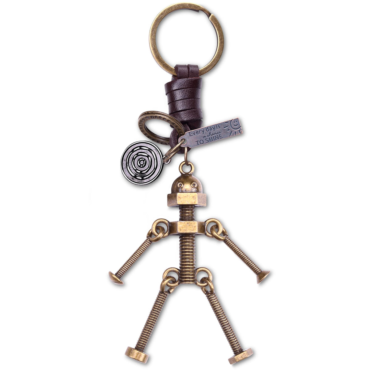 3D Screw Bolt Robot Keychain – Handmade Vintage Leather – Funny Gift Keyring Charm-AuPra