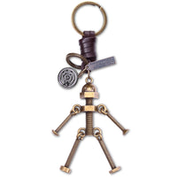 3D Screw Bolt Robot Keychain – Handmade Vintage Leather – Funny Gift Keyring Charm-AuPra