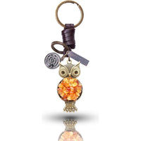 Amber Owl Keychain Charm – Handmade Vintage Leather – Bird Lover Gift Keyring-Amber-AuPra