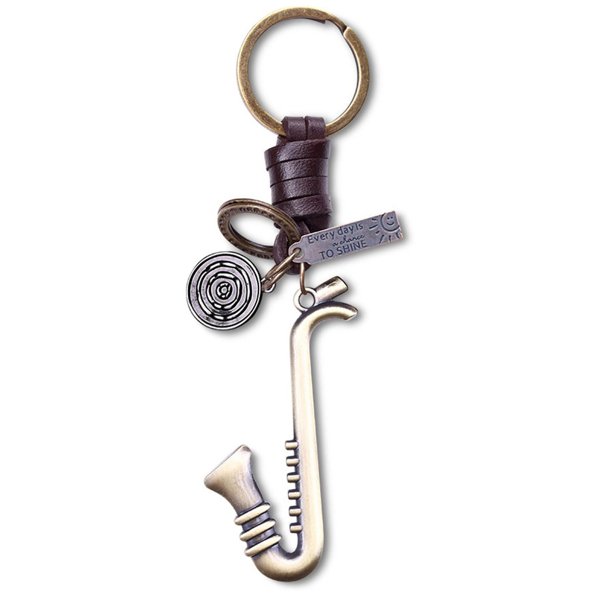 Saxophone Keychain Charm – Handmade Vintage Leather – Musical Gift Keyring-AuPra