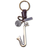 Saxophone Keychain Charm – Handmade Vintage Leather – Musical Gift Keyring-AuPra
