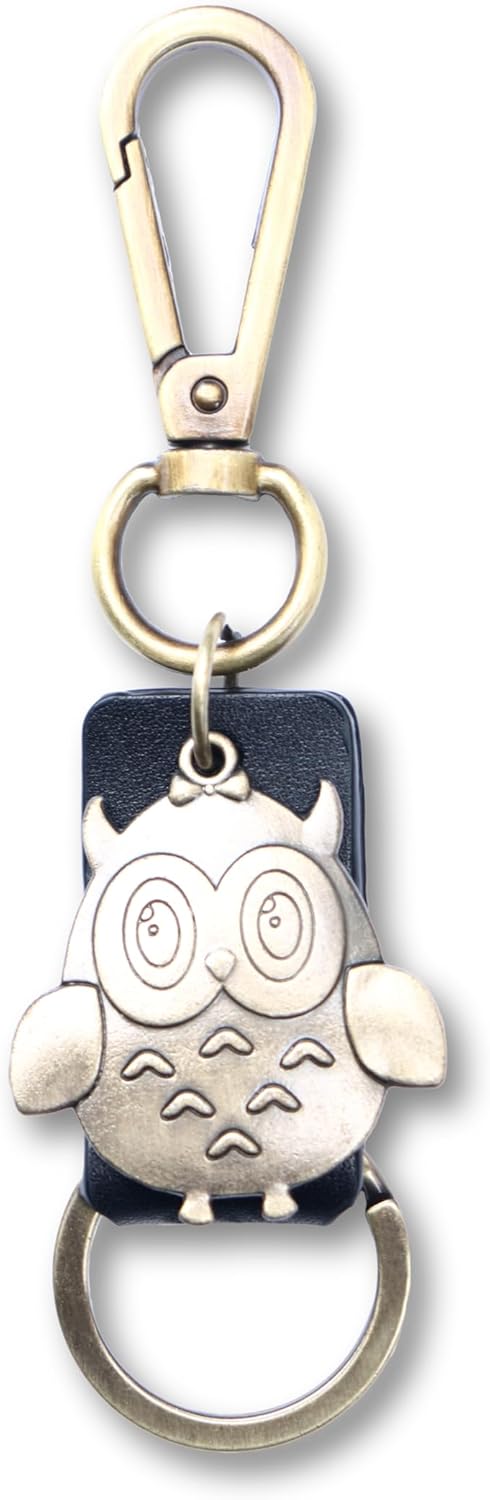 AuPra Owl KeyChain Gift Women & Men Leather Bird KeyRing Home Car Keys Holder Present