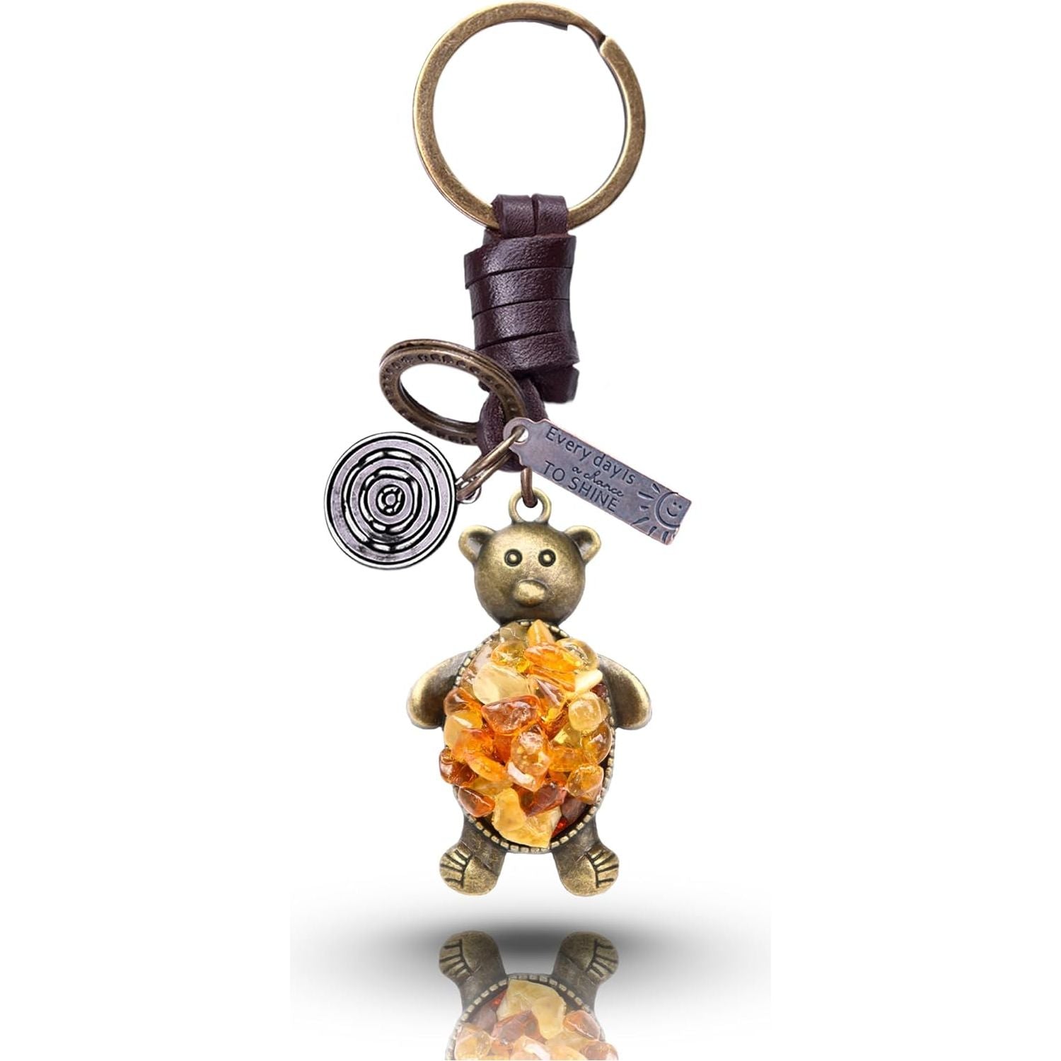 Amber Teddy Bear Keychain – Handmade Vintage Leather – Cute Gift Keyring for Her-Amber-AuPra