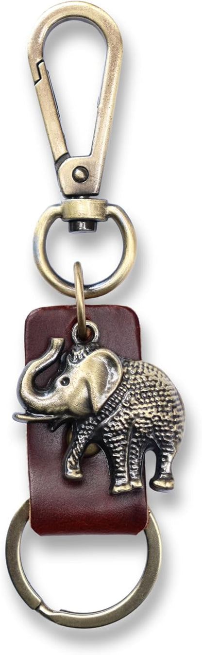 AuPra Elephant KeyChain Gift Women & Men Red Leather KeyRing Home Car Keys Holder Ladies Good Luck Present