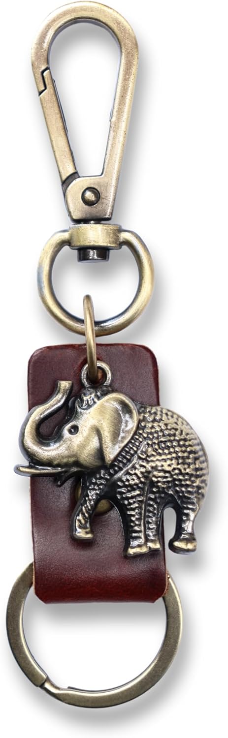 AuPra Elephant KeyChain Gift Women & Men Red Leather KeyRing Home Car Keys Holder Ladies Good Luck Present