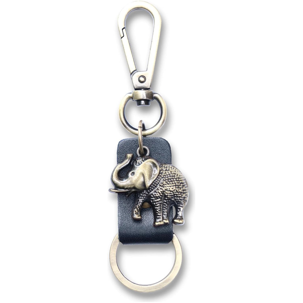 Elephant Keychain Gift – Handmade Vintage Leather – Good Luck Keyring Charm-AuPra