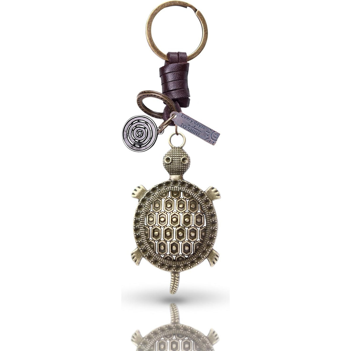 3D Turtle Keychain Charm – Handmade Vintage Leather – Good Luck Gift Keyring-AuPra