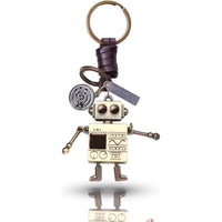 3D Robot Keychain Charm – Handmade Vintage Leather – Funny Gift Keyring-AuPra