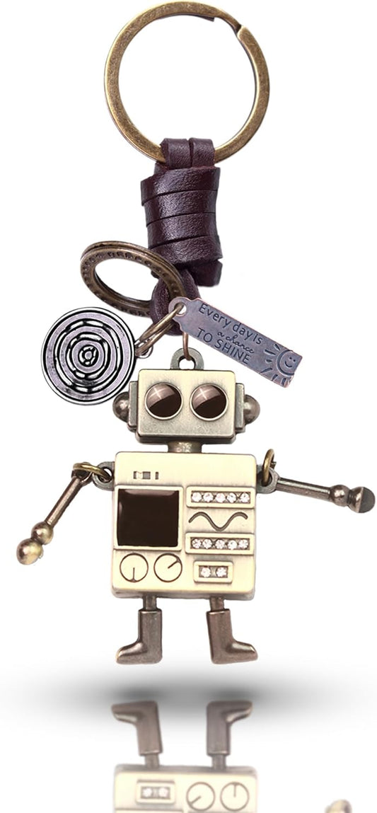 AuPra Robot KeyRing Gifts Women & Men Leather KeyChains Home Car Door Keys Holder Children Funny Present