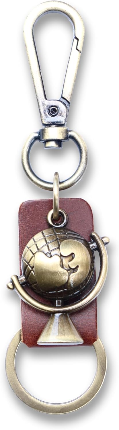 AuPra World Globe KeyChain Gift Women & Men Leather KeyRing Home Car Door Keys Holder Traveler Present