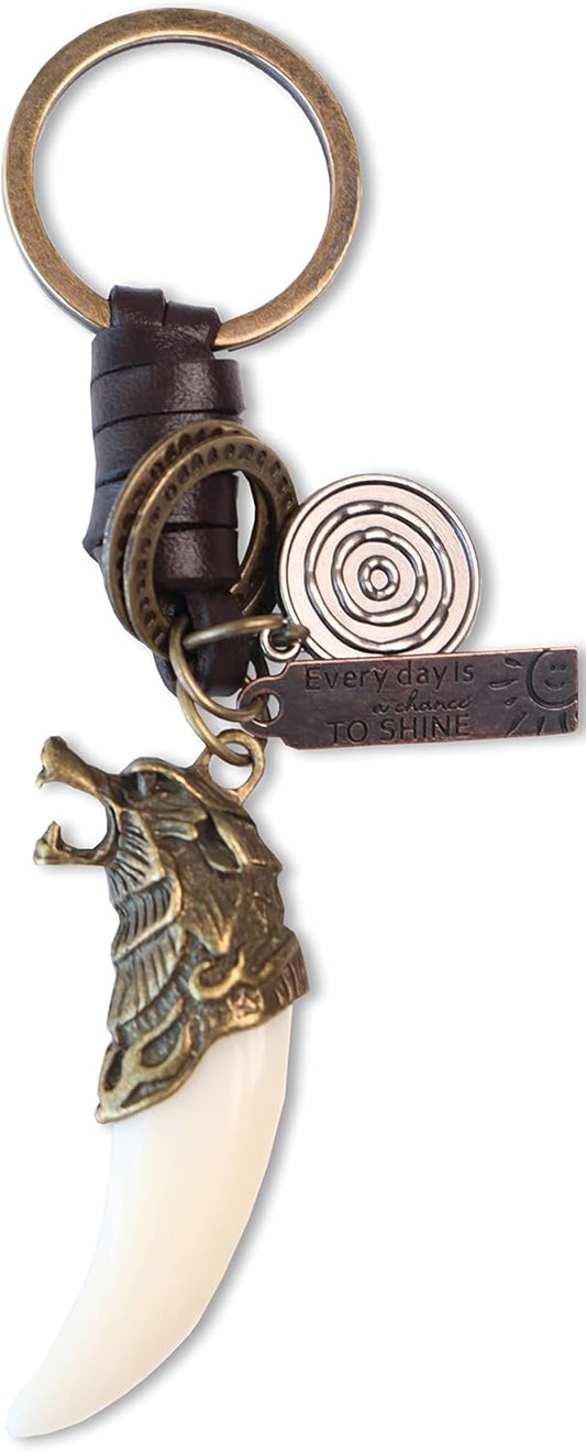 AuPra Fang KeyChain Gift Women & Men Leather Wolf KeyRing Home Car Door Keys Holder Ladies Tooth Present