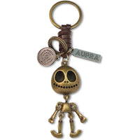 3D Skull Keychain Charm – Handmade Vintage Leather – Skeleton Keyring Halloween Gift-AuPra