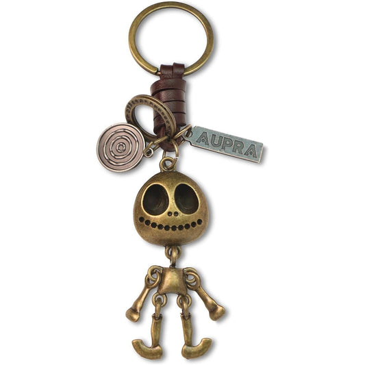 3D Skull Keychain Charm – Handmade Vintage Leather – Skeleton Keyring Halloween Gift-AuPra