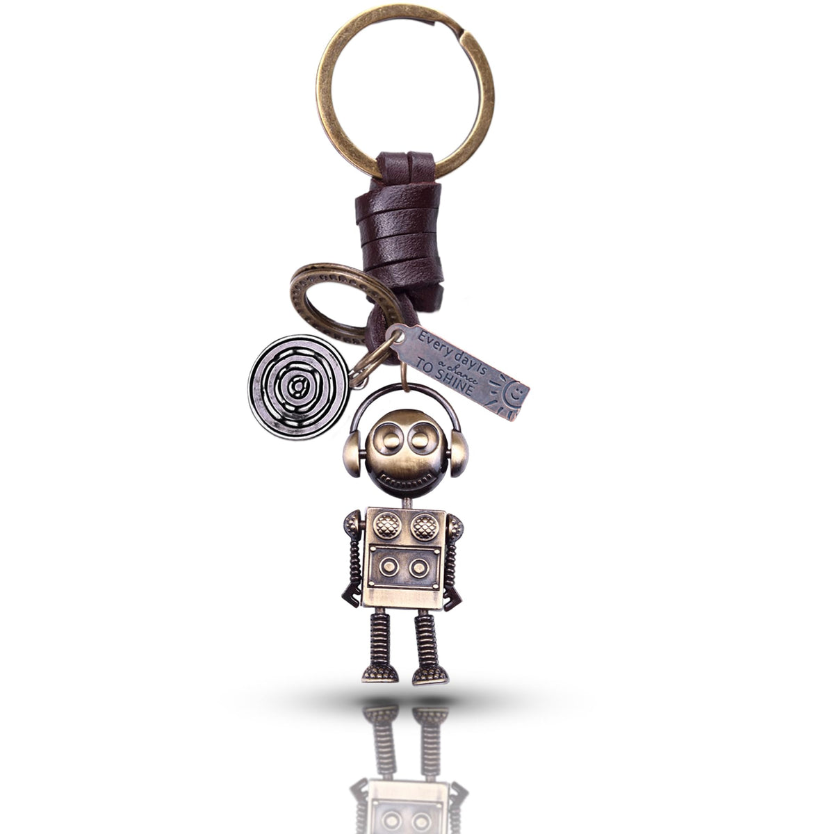 3D Robot Keychain Charm – Handmade Vintage Leather – Funny Gift Keyring-AuPra