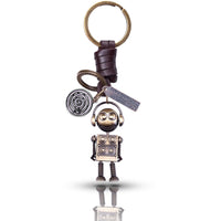 3D Robot Keychain Charm – Handmade Vintage Leather – Funny Gift Keyring-AuPra