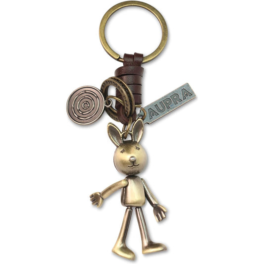 3D Bunny Keychain Charm – Handmade Vintage Leather – Easter Rabbit Gift Keyring-AuPra