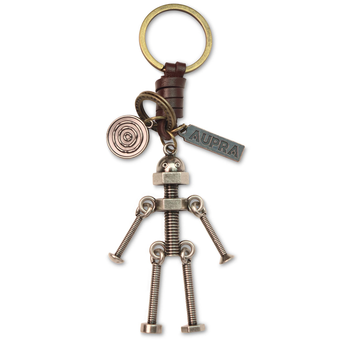 3D Screw Bolt Robot Keychain – Handmade Vintage Leather – Funny Gift Keyring Charm-AuPra