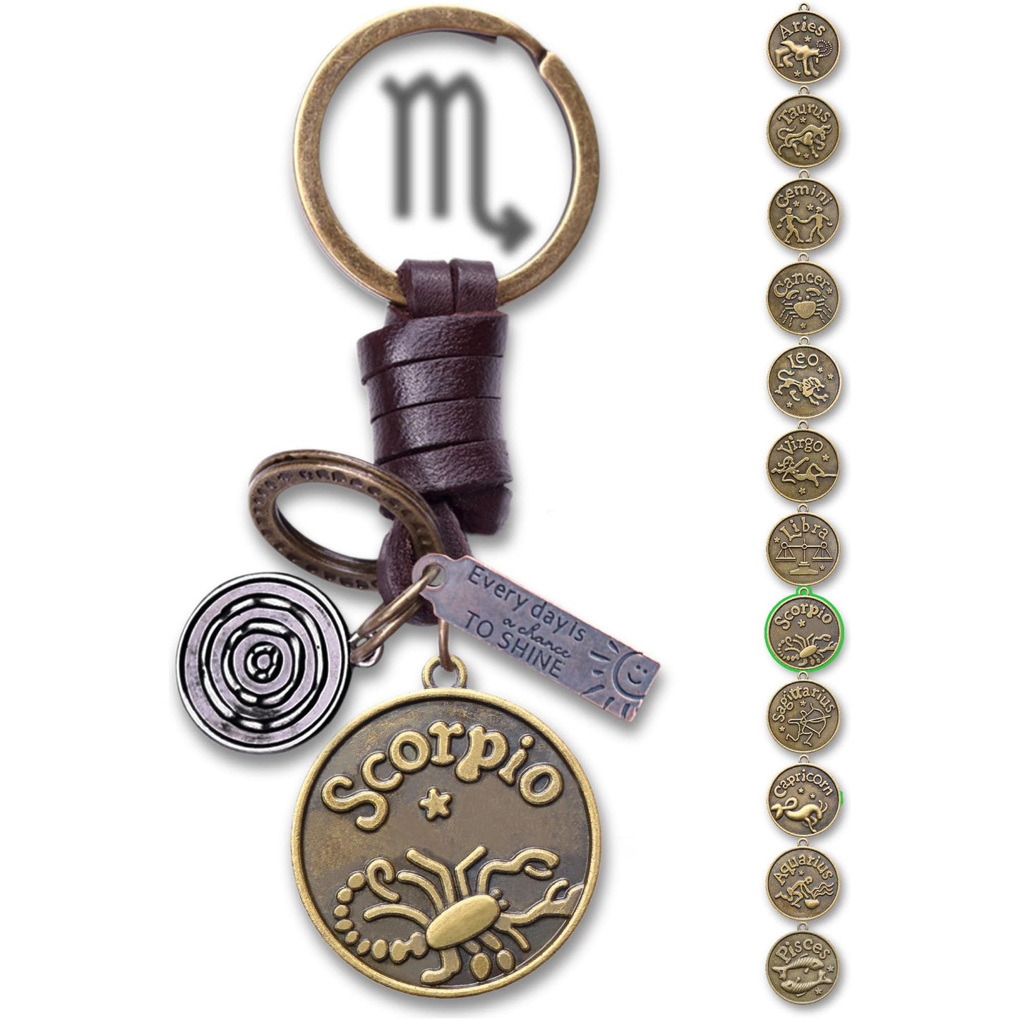 Star Sign Keychain Charm – Handmade Vintage Leather – Zodiac Sign Gift Keyring-AuPra