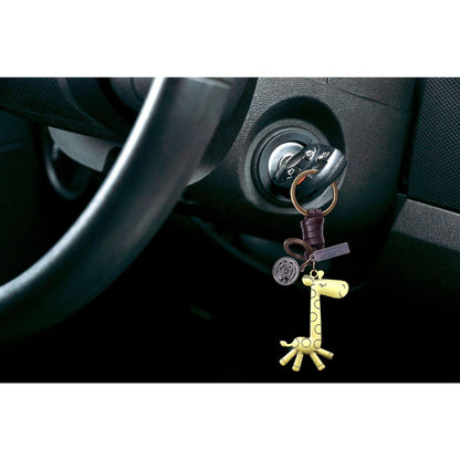 Giraffe Keychain Charm – Handmade Vintage Leather – Animal Lover Gift Keyring-AuPra