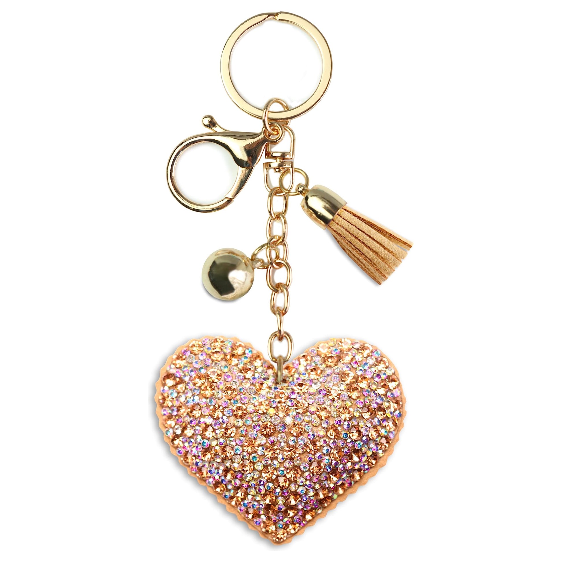 Heart Crystal Keychain – Velvet Sparkle Tassel Charm – Clip Bag Keyring Gift for Girls-AuPra