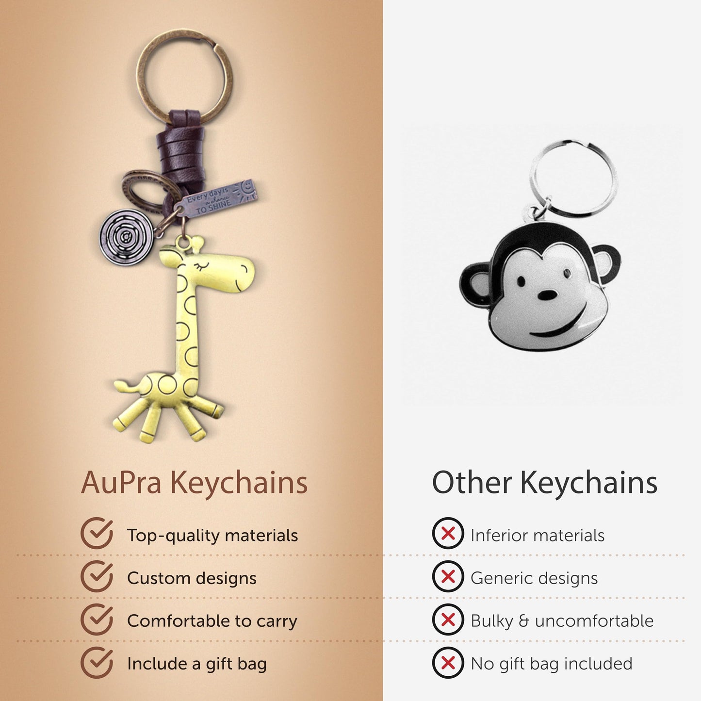 Giraffe Keychain Charm – Handmade Vintage Leather – Animal Lover Gift Keyring-AuPra