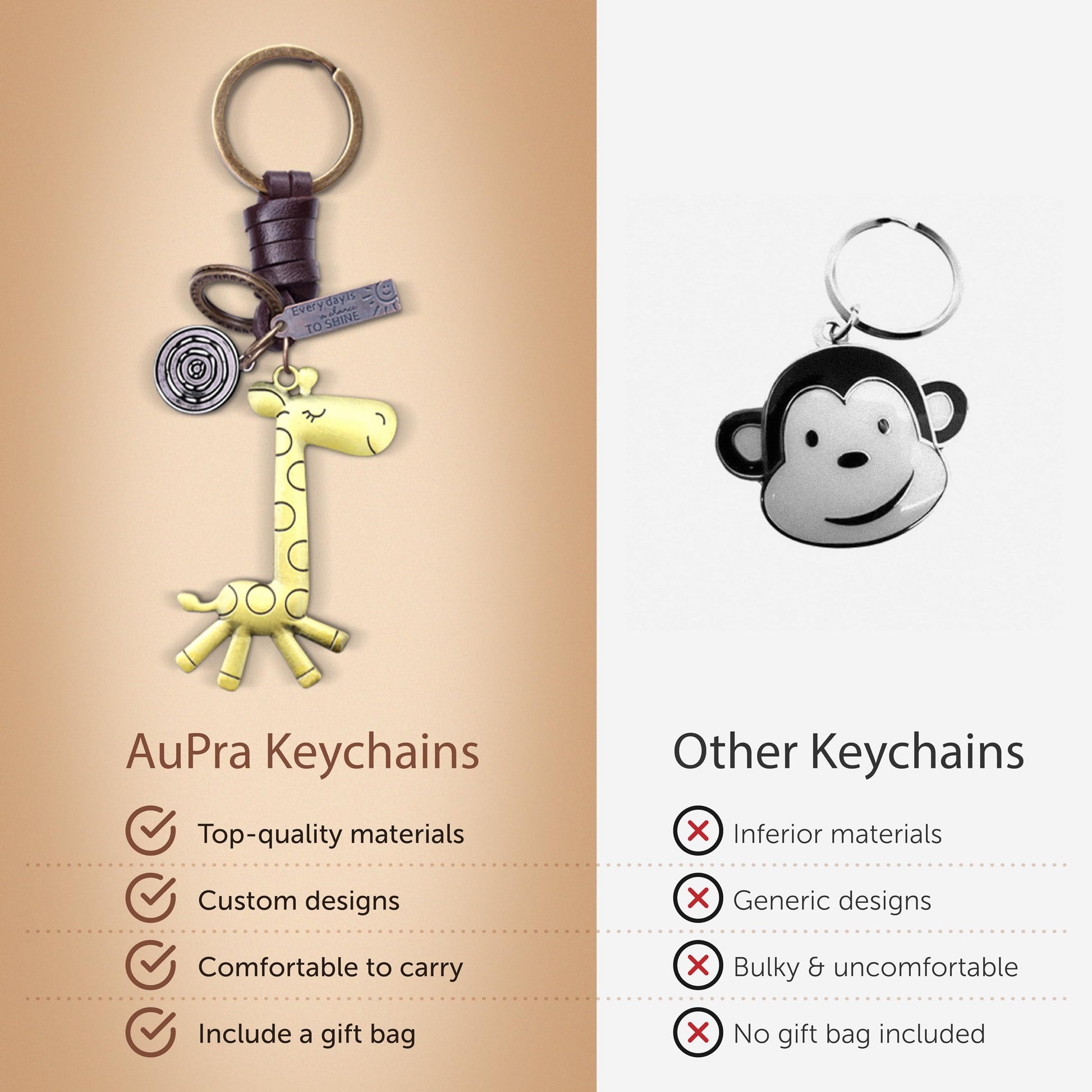 Giraffe Keychain Charm – Handmade Vintage Leather – Animal Lover Gift Keyring-AuPra