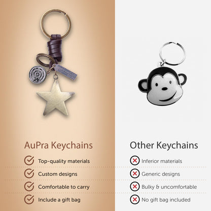 Star Keychain Charm – Handmade Vintage Leather – Wish Symbol Gift Keyring-AuPra